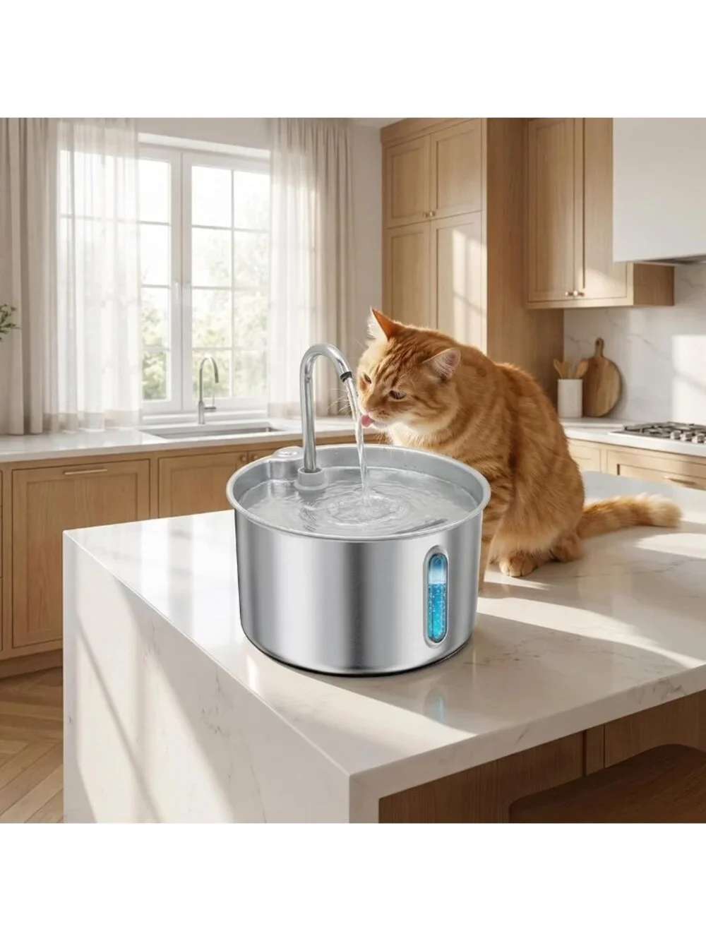 Automatic Stainless Steel Cat Water Fountain 74oz - Quiet Pet Dispenser with